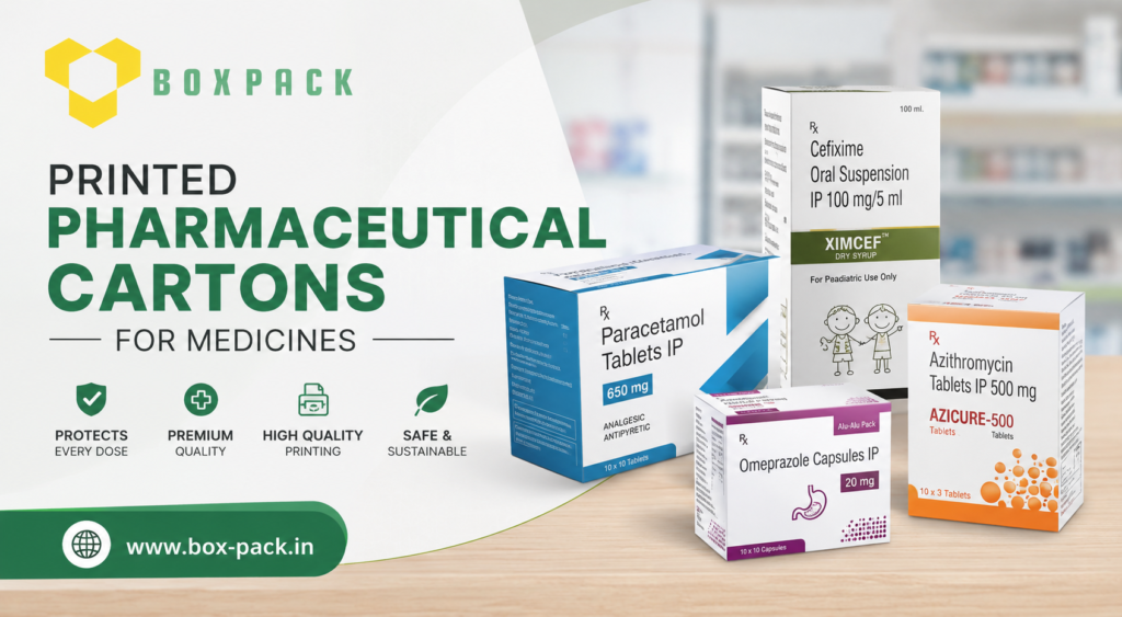 Premium Printed Pharmaceutical Cartons for Medicines by Box Pack